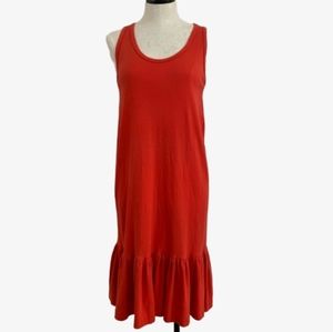 Vintage I Magnin Orange Tank Dress Ruffled Hem  Size Small